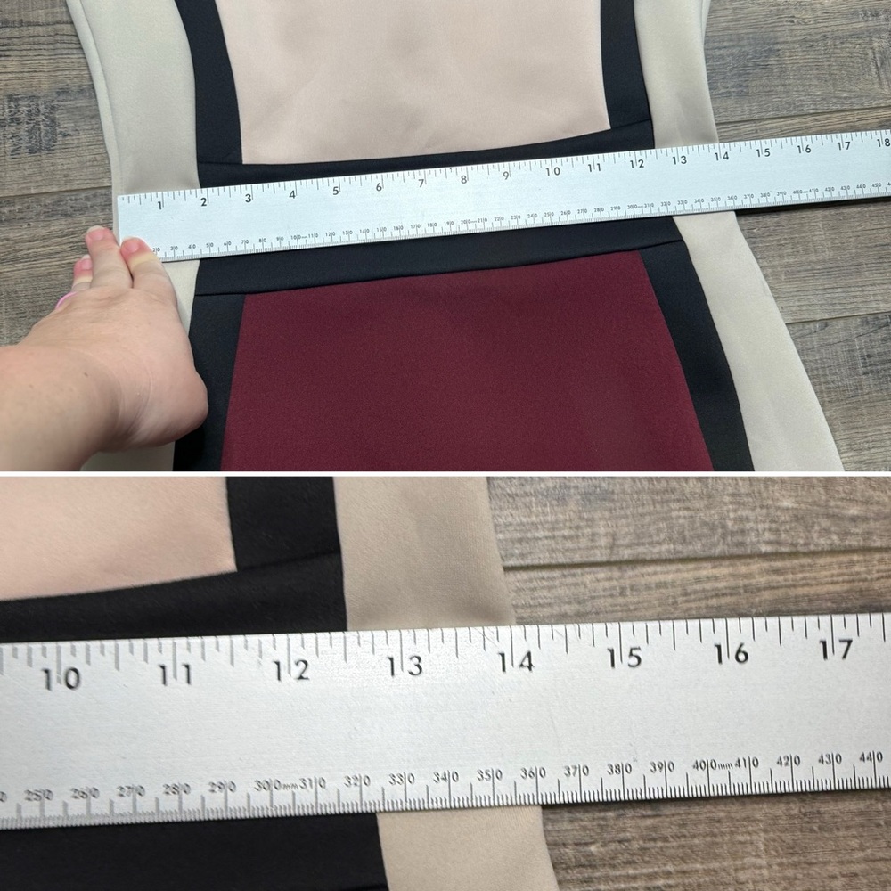 Calvin Klein Tri-Tone Midi Dress - Cream, Black, Burgundy Size 6 - Picture 8 of 12